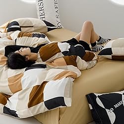 Luxlovery Beige Plaid Comforter Set King Beige and