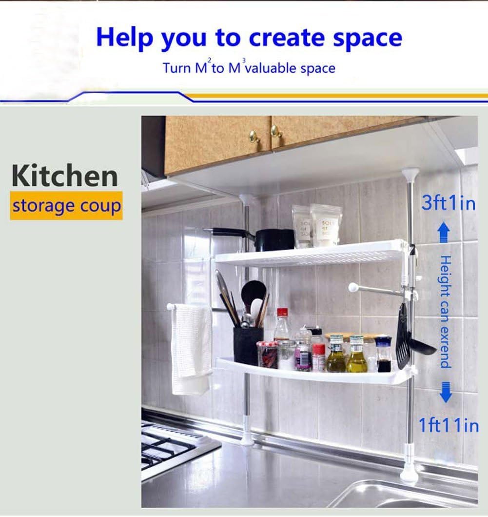 Collife Kitchen Spice Rack Kitchen Counter Organizer with 2 Towel Bars, Ivory