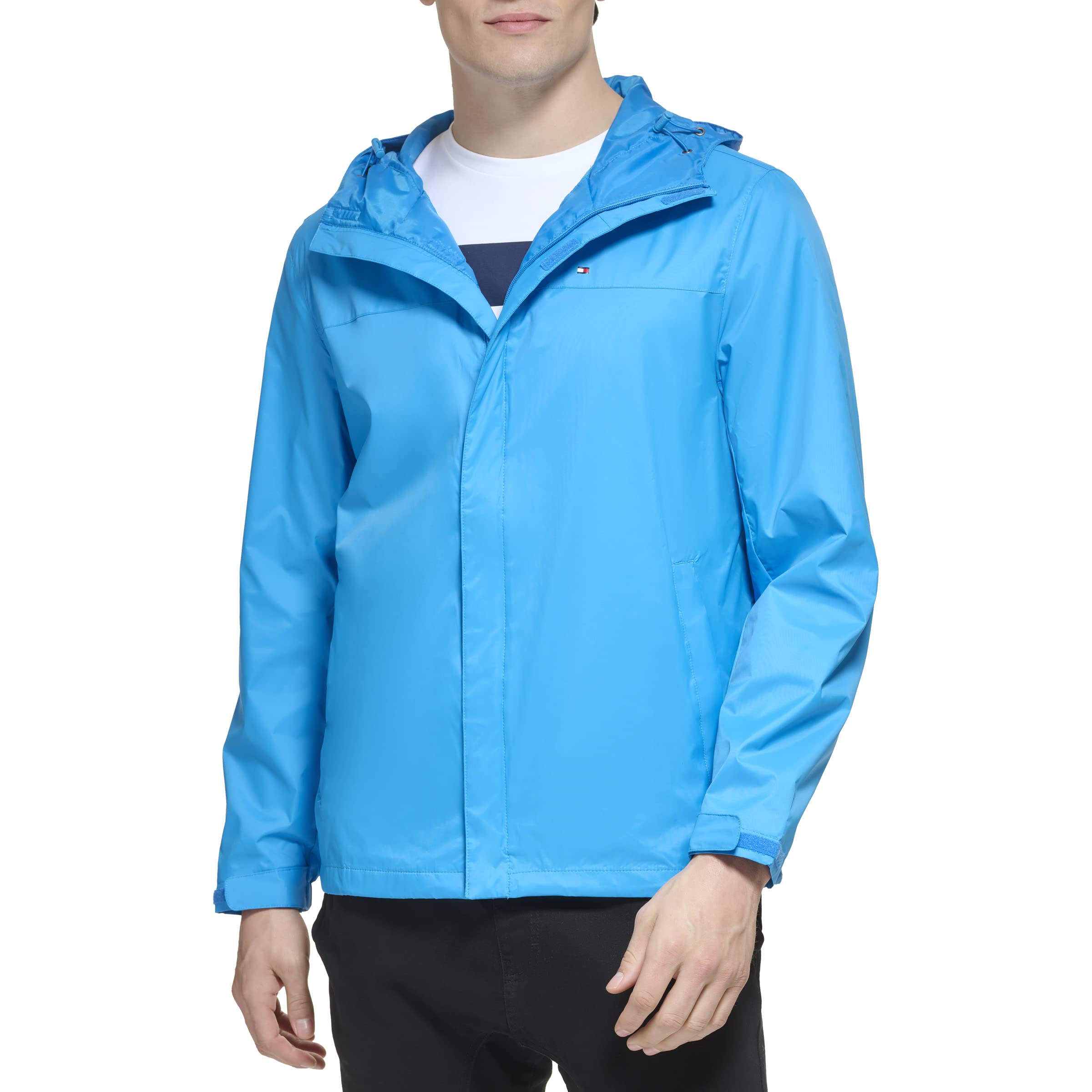 Tommy Hilfiger Men's Lightweight Breathable Waterproof Hooded Jacket, Swedish Blue, X-Small Image