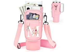 SERNAXI Initial Water Bottle Holder with Strap for Stanley 40 oz Tumbler/Simple Modern 40 oz Tumbler,Water Bottle Carrier Bag with Strap,Personalized A-Z Phone Pocket for Stanley Cup Accessories