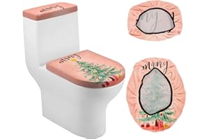 SEEWAN Christmas Toilet Lid Cover, Dust Splash Resistant Toilet Seat Cover and Toilet Tank Cover Set,Reusable Home Bathroom Accessory Decoration, Christmas Tree