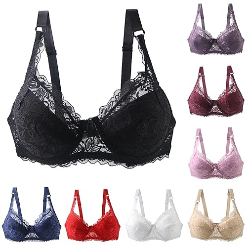 Sports Bra for Large Breasts Bras for Women UK Retro Lace Floral Bralette Everyday Bra Full Coverage Wide Strap Solid Bras Breathable Lightweight Plus Size Running Sports