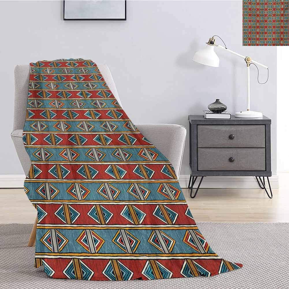 Luoiaax Kente Pattern Bedding Fleece Blanket Queen Size Tribal Traditional Triangles and Stripes Indigenous Native Cultural Heritage Lightweight Life Comfort Blanket W70 x L93 Inch Multicolor