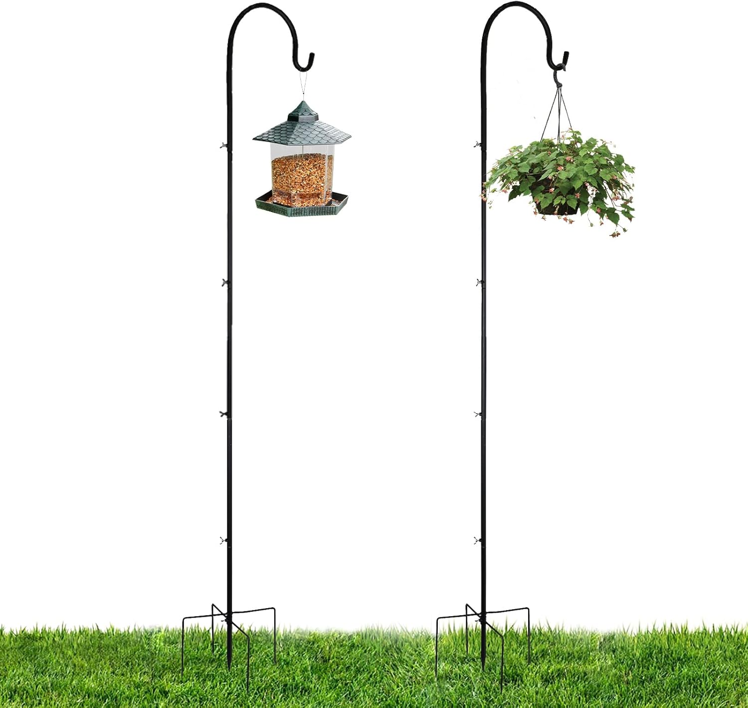Outdoor Shepherd's Hooks - MorTime 2 Pack Outdoor Shepherd Hooks, 77 inches Heavy Duty Extendable Metal Garden Hanger Stake Pole with 5 Prong Base for Plants Bird Feeders Wedding Decor Lanterns Wind Chimes