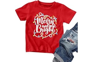 LAZYCHILD Christmas Shirts Toddler Boy Girls Merry and Bright T-Shirt Christmas Lights Graphic Tees Holiday Tops