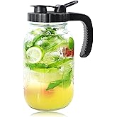 Mason Jars Pitcher 1 Quart Glass Breastmilk Pitcher With Pour Lid For Fridge 32 Oz Wide Mouth Water Jugs With Top Flip Cap & Pour Spout For Cold Brew Coffee,Sun Tea,Juice Airtight Storage & Leakproof