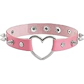 Sacina Heart. Spiked Choker Necklace, PU Leather Choker, Goth Choker, Gothic Necklace, Punk Necklace, Christmas Jewelry Gift for Women