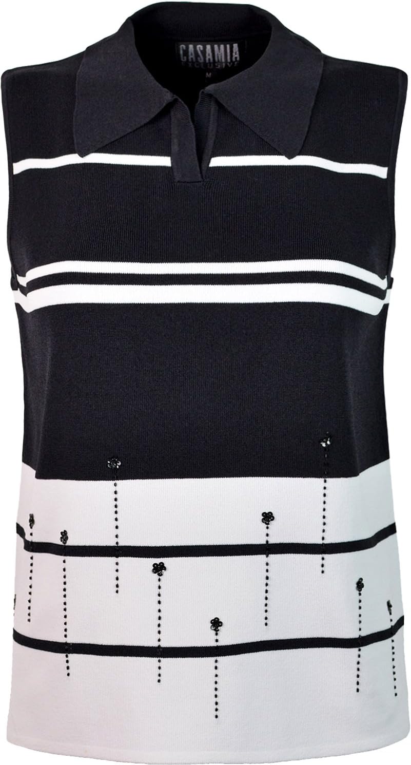 Sonia Fashions Womens Sleeveless Top Striped Pattern with Diamanties from