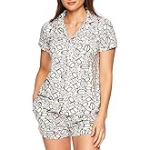 bebe Short Sleeve Button Up Pajama Set for Women, PJ Set for Women, Cute Pajama Shorts Lounge Set