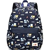 Lanola Cute Backpack Kids for Boys Toddler Backpack Preschool School or Travel Bags with Chest Strap -Dark Blue Truck