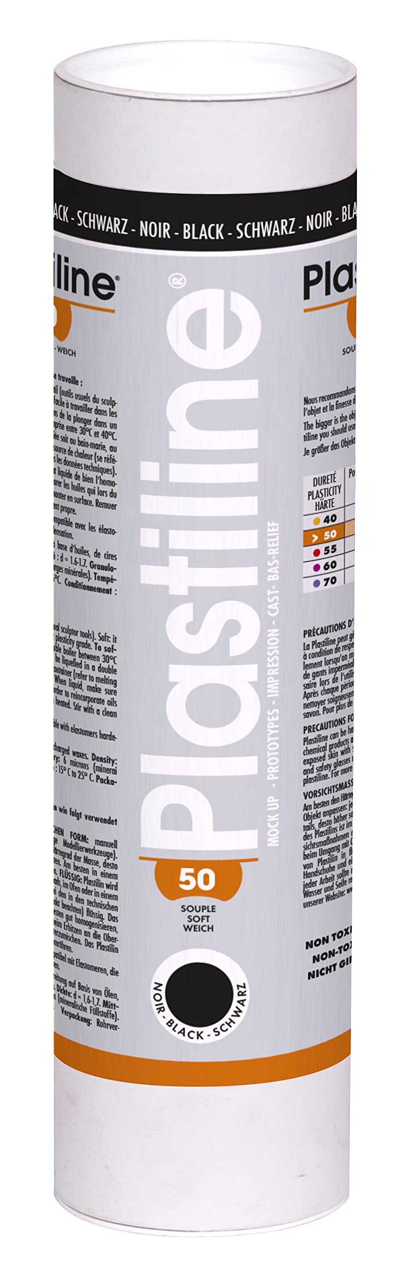 Plastiline 1950T - Plastiline tube - Modelling Paste, High Precision - Modelling, Sculpting, Moulding - Hardness 50 (soft) - 1 kg - Black shade. Made in France