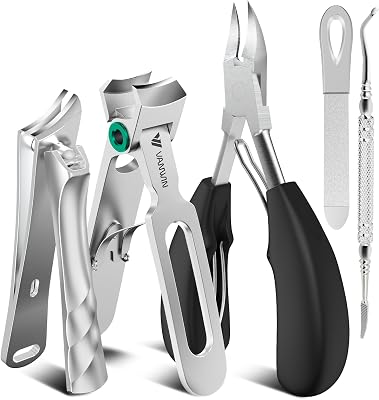 Coupe-Ongles pour Ongles Épais – Kit Professionnel 5-en-1 avec Coupe-Ongles Large Ouverture 37 mm, Coupe-Ongles Inclinés, Manches Longs, Acier Inoxydable, pour Adultes et Seniors