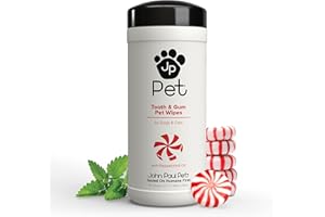 John Paul Pet Tooth & Gum Pet Wipes for Dogs and Cats, 2-in-1, Infused with Peppermint Oil, Safely Cleans Plaque, 45 Count