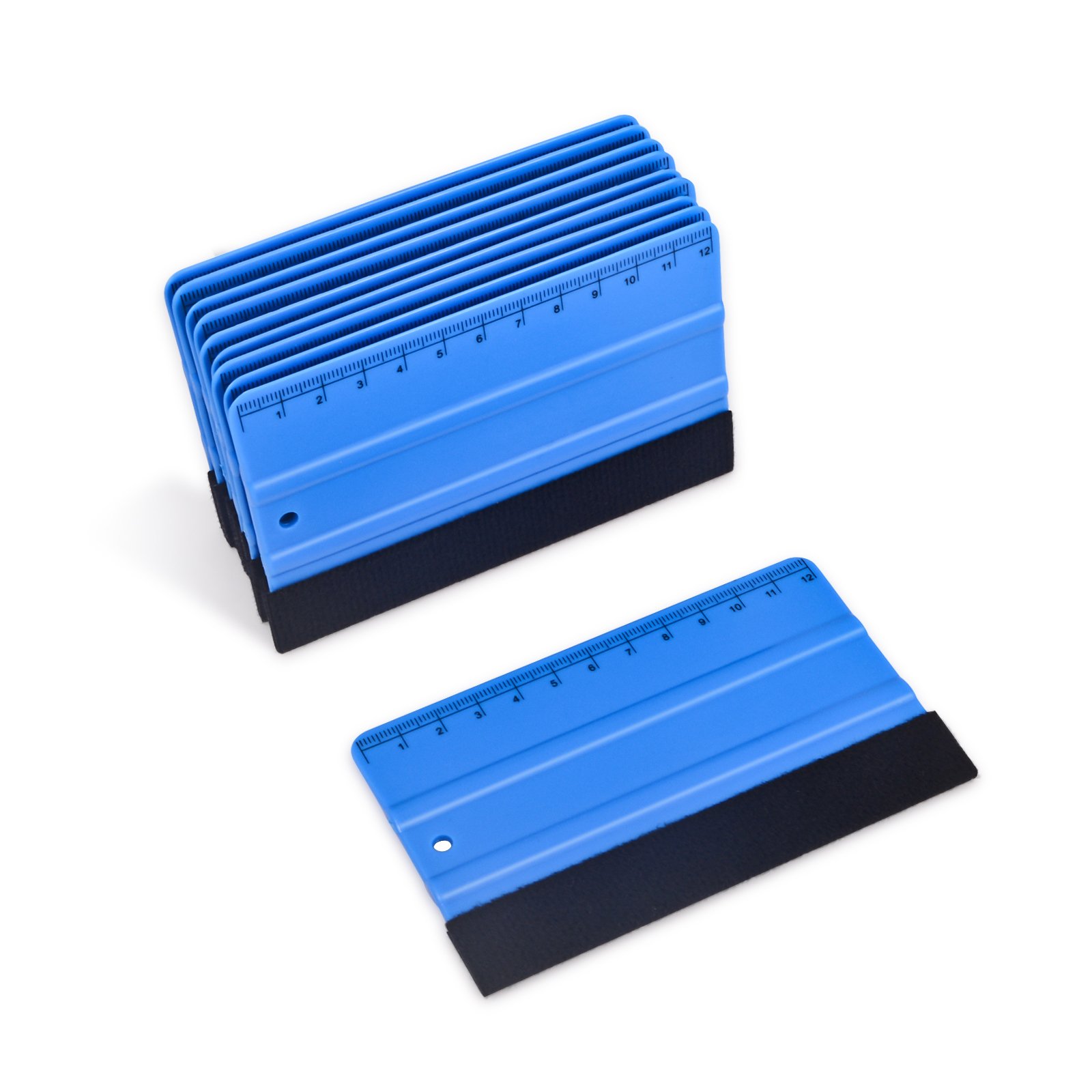 Winjun 10 Pack Blue Plastic Auto Car Felt Edge Fiber Fabric Squeegee Scratch Free with Ruler for Vinyl Tool Tint Film Wallpaper Tool