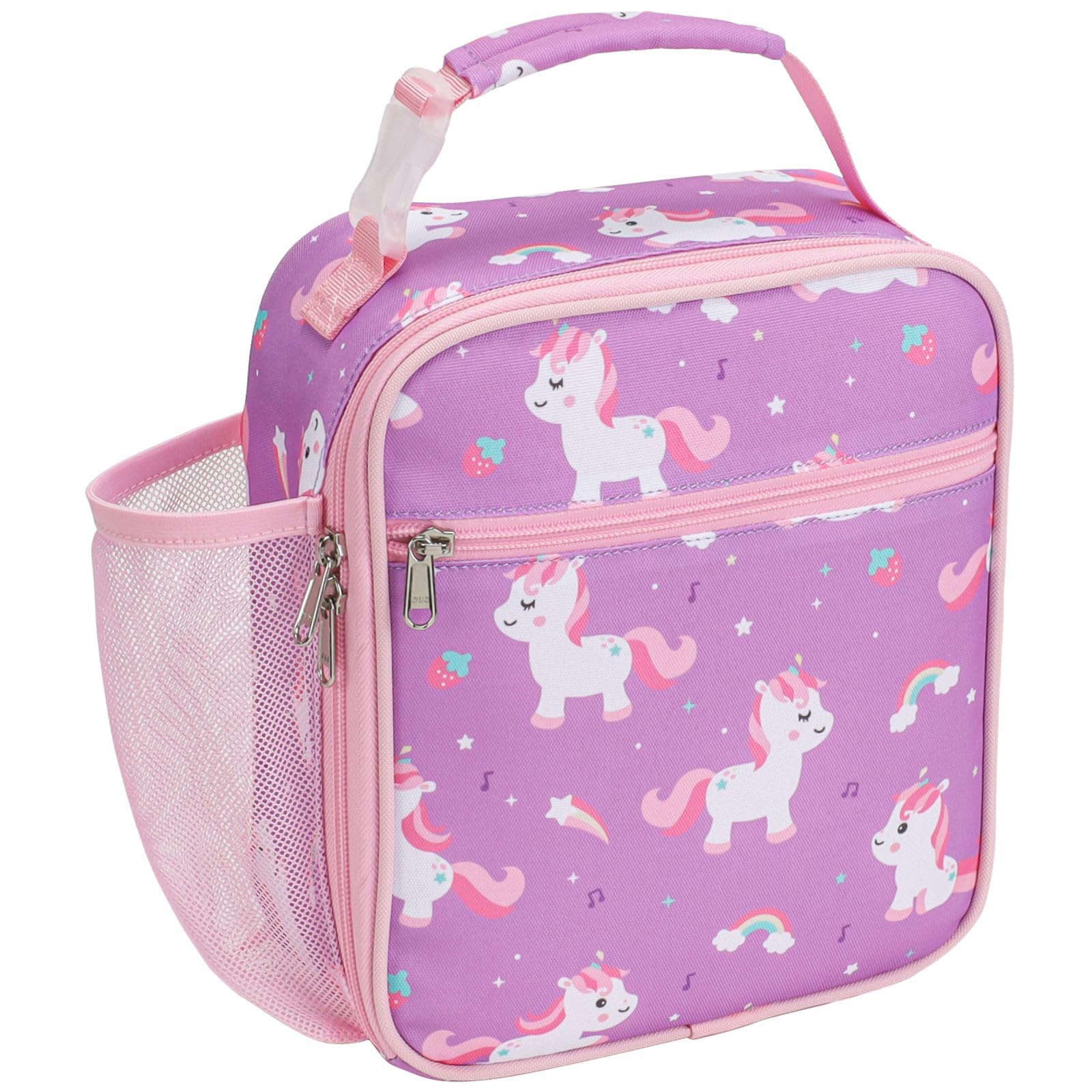 Photo 1 of Bagseri Kids Lunch Box for Girls - Insulated Toddler Lunch Bag Fits Bento Box, Reusable Daycare Cooler Tote with Clip Handle, Water-Resistant Lining, Purple Cute Unicorn