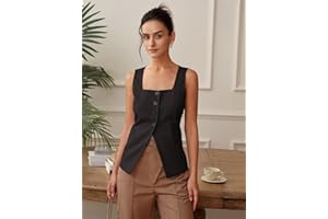 Women's Suit Vest Square Neck Button Slit Sleeveless Blazer Work Tops Office