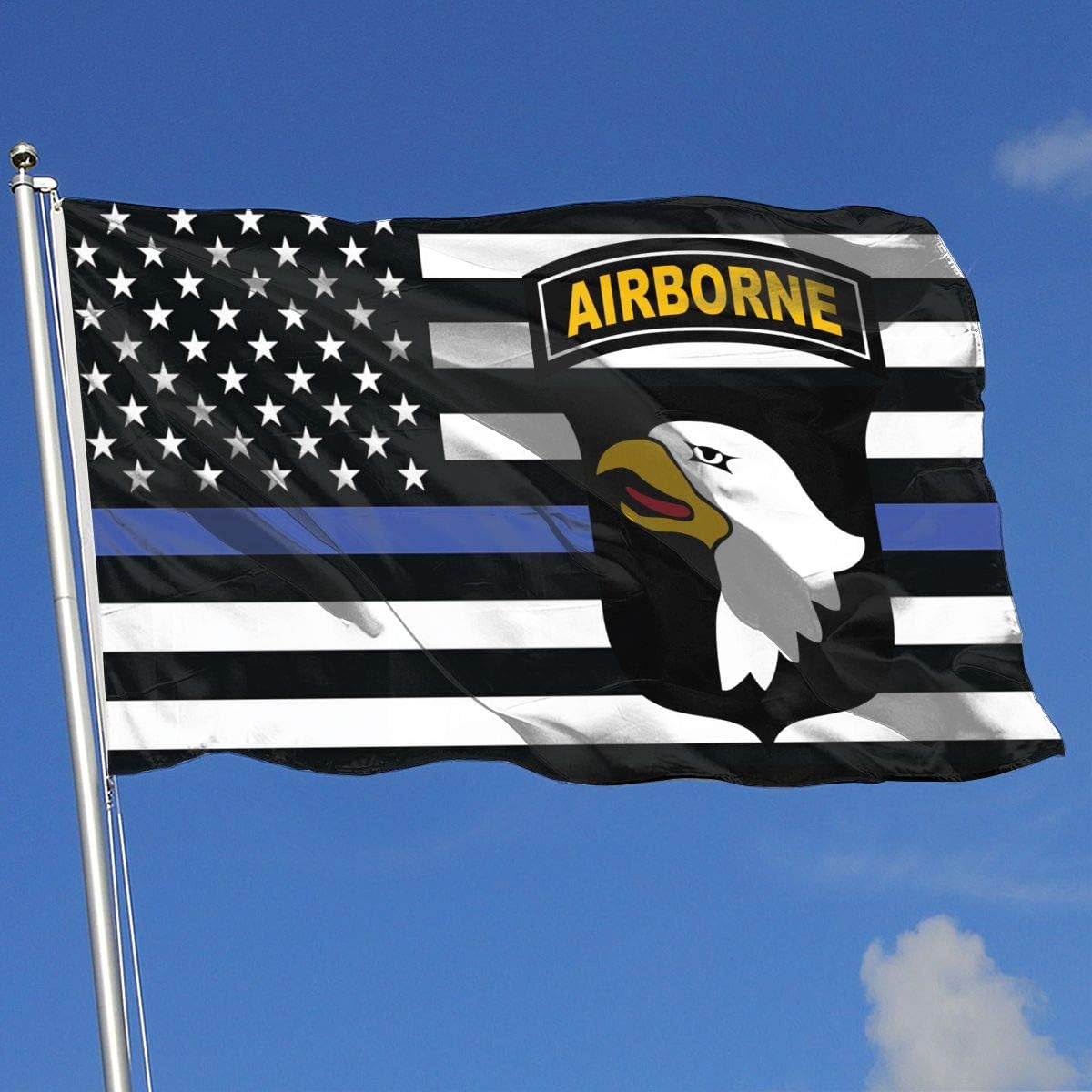 Juhucc Thin Blue Line Army 101st Airborne Flag 3x5 Ft American Flag, Outdoor Banner, Family Banner, Garden Banner Black
