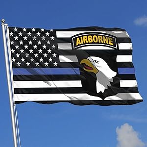 Juhucc Thin Blue Line Army 101st Airborne Flag 3x5 Ft American Flag, Outdoor Banner, Family Banner, Garden Banner Black