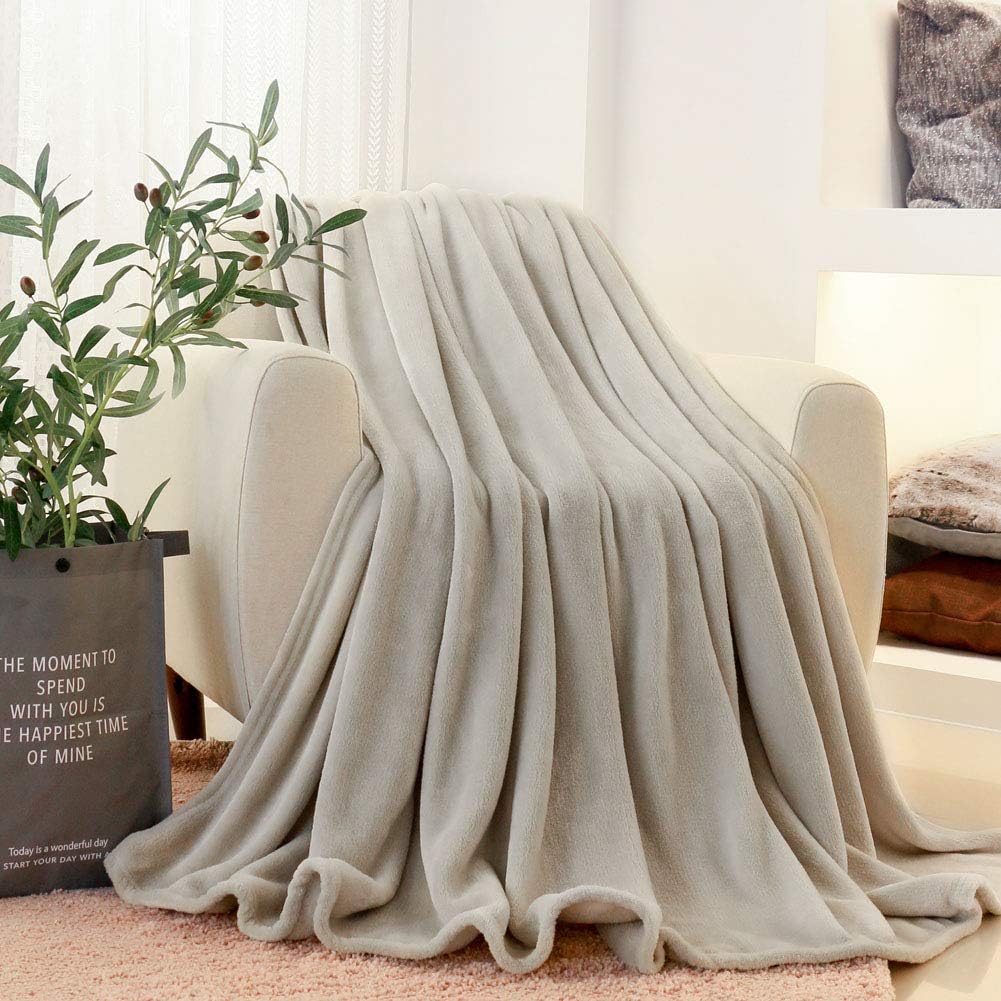 FY FIBER HOUSE Flannel Fleece Super Soft Plush Throw Blanket,60 by 80-Inch,Cream