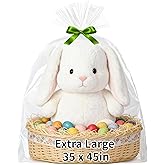 QOIUSO 6Pack Large Cellophane Basket Bags 35x45 Inch &ndash; Jumbo Clear Cellophane Wrap for Easter Gift Baskets, XL Clear Gift Bags for Easter, Birthdays, Weddings and Holiday Parties -2.8 Mils