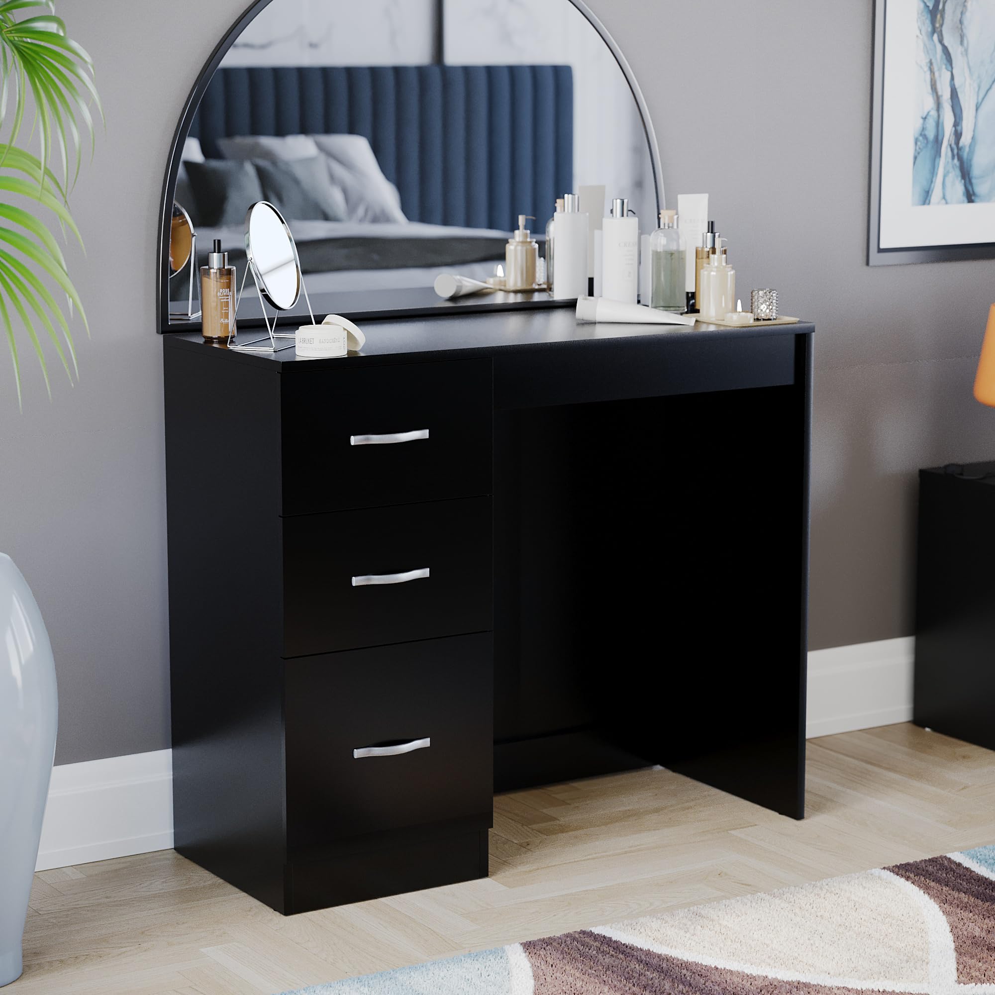 Vida Designs 3 Drawer, Dressing Table/Vanity Table, Makeup Desk - Riano Bedroom Furniture (Black)