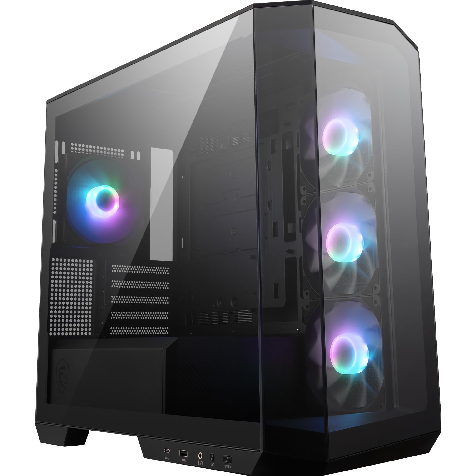 Msi Mag Pano M100R Pz Micro-Atx Pc Case-Micro-Atx Capacity,3X120Mm Reverse-Blade Argb Fans And1X120Mm Argb Fan With Hub Controller,Gpu Support Stand,Level Indicator,33Mm Cable Routing Space
