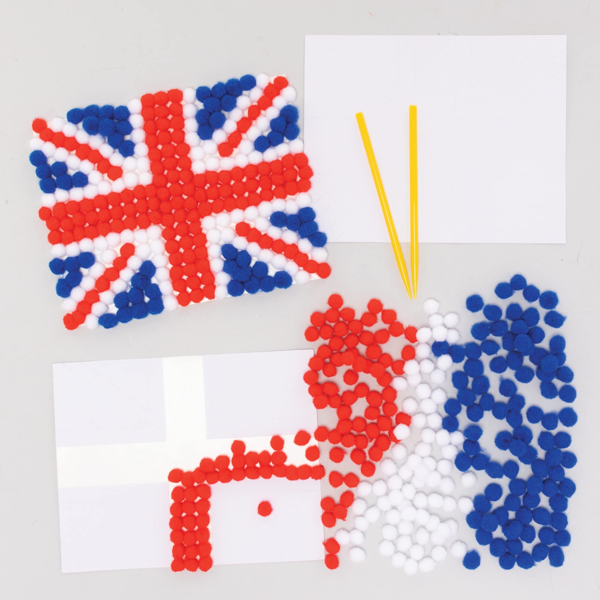 Baker Ross PJ125 Union Jack Flag, Pom Pom Craft Kit for VJ Day 80th Anniversary - Pack of 3, British Craft and Party Bag Filler for Kids