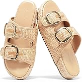 Coutgo Womens Platform Sandals Raffia Espadrilles Two Band Open Toe Slip On Slides Beach Vacation Shoes