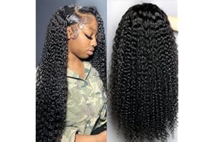 IDHERE Curly Lace Front Wig Human Hair 13x4 Kinky Curly Transparent Lace Frontal Wigs with Baby Hair Pre Plucked 22 Inch Curly Wigs for Women 180 Density Glueless Brazilian Deep Curly Wigs Natural Black