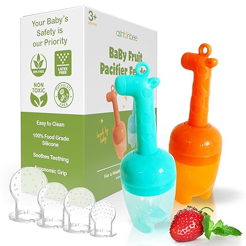 Baby Fruit Feeder, Teething Pacifier for Fruits, Veggies, or Frozen Milk,  Food-Grade Silicone Teethers for Babies 6-12 Months, Baby Essentials for