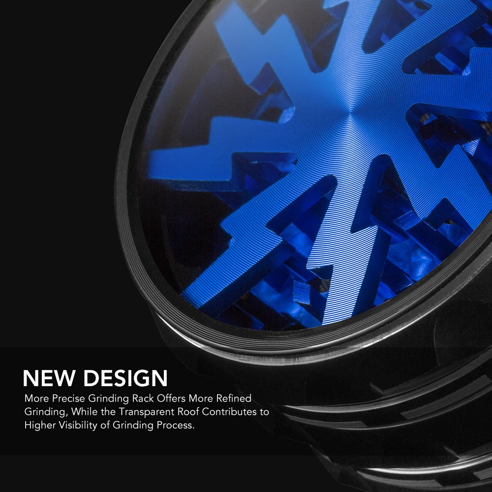 icxox Grinder Premium Aluminium Neues Design Tabak Grinder Crusher Kräuter Mühle für Pollen Kräuter Gewürze Herb , 4 Teile, Ø63mm (Blau)