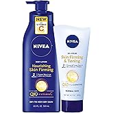 Nivea Nourishing Hydration Skin Firming Body Lotion (16.9 Fl Oz) + Skin Firming & Toning Body Gel Cream with Hyaluronic Acid (6.7 Oz), Enriched with Q10 and Vitamin C
