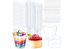 HOSTK 100Pcs Dessert Cups with Spoons, Modern, Minimalist Heart/Five-Pointed Star Plastic Parfait Cups, 3 Oz Capacity, Ideal 