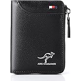 Nichalous Men Wallet Zipper Purse (RFID PROTECTED), Aiks Kangaroo Wallets, Mens RFID Blocking Leather Wallet Credit Card ID Holder Zipper Purse Waterproof (Texture Black)
