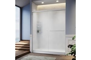 SUNNY SHOWER 60 in W x 72 in. H Semi-Frameless Shower Door 2 Sliding Door, Frosted Glass 1/4 inch Corner Shower Door Brushed Nickel Finish
