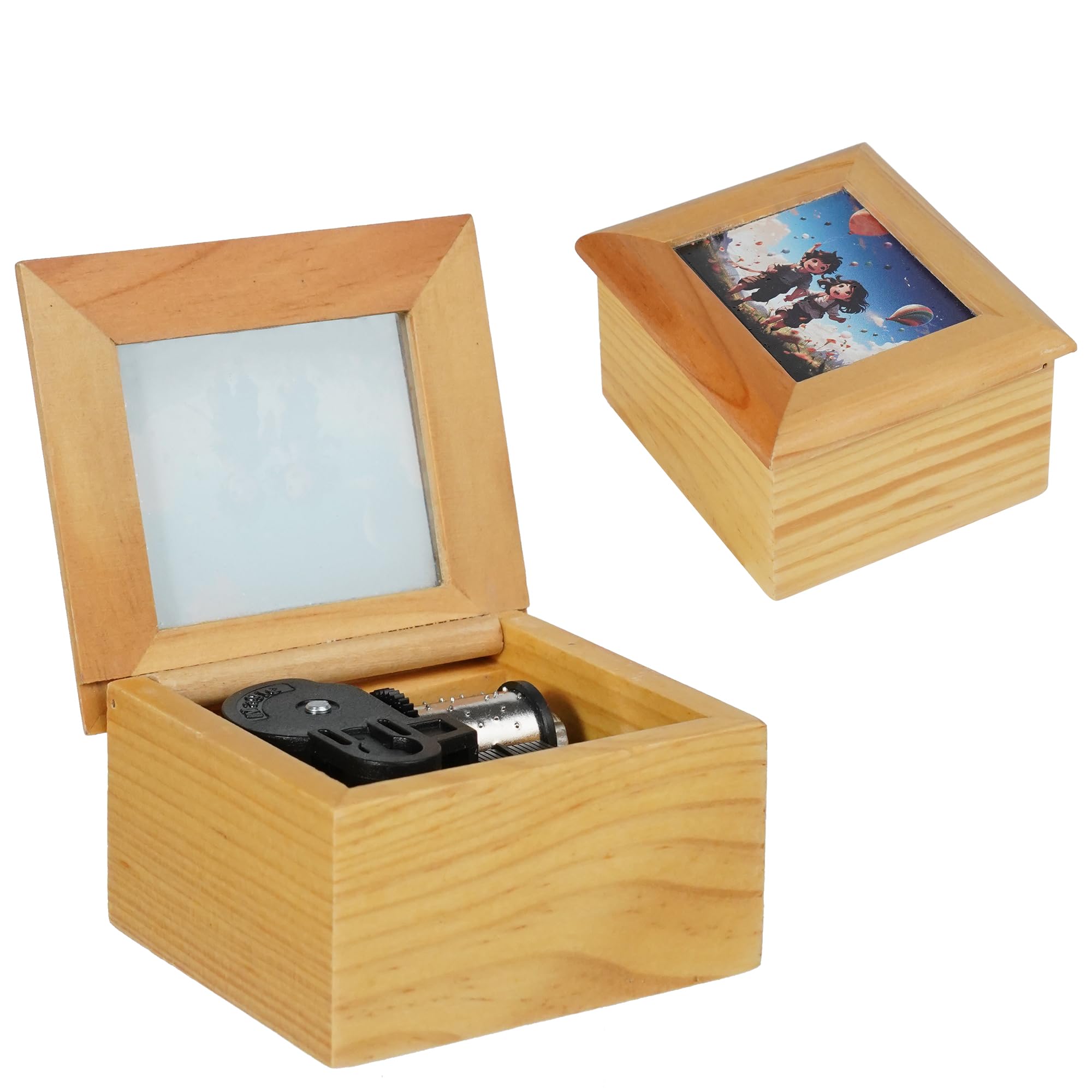 Photo 1 of Wind up Music Box,Wood Music Box Clockwork,Mechanism Musical Box,Home Musical Decor,Vintage Music Box Gifts for Christmas/Birthday/Valentine's Day(Melody Happy Birthday Song/Yellow and Red Text)