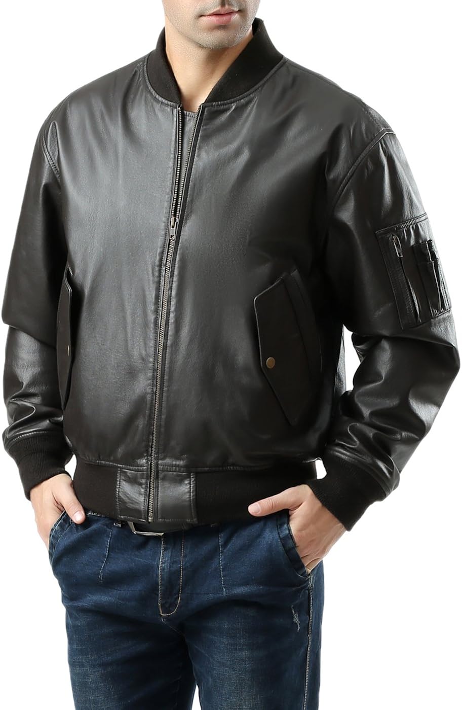 Landing Leathers Men's MA1 Leather Flight Bomber Jacket (Regular
