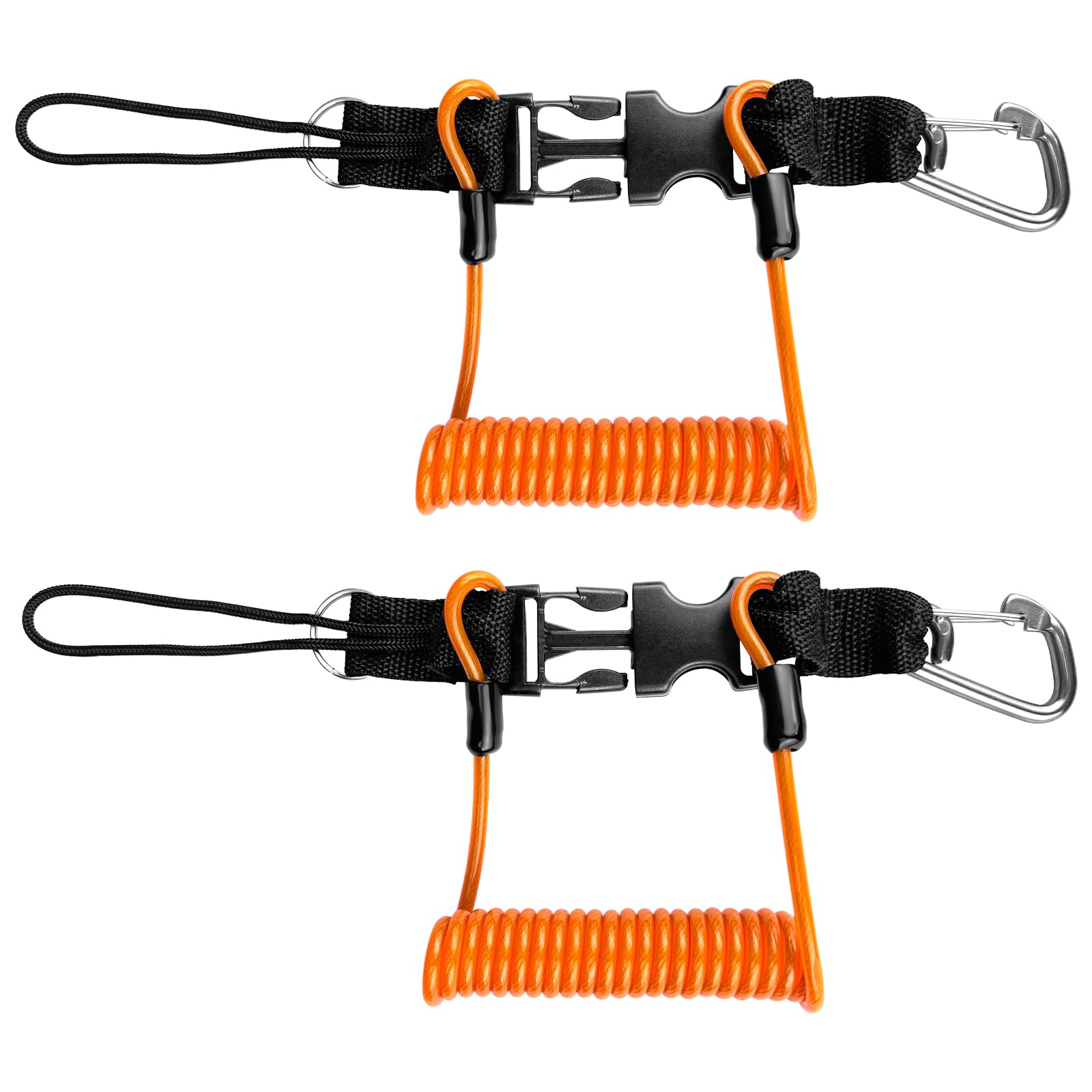 EEBBL 2pcs Scuba Diving Lanyard, Stainless Steel Spring Coiled Lanyard, Heavy Duty Diving Lanyard with Clip and Quick Release Buckle for Cameras, Dive Lights