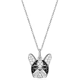 SCAMPER & CO Dog Breed Cubic Zirconia Puppy Charm Pendant Necklaces for Women - Genuine Gemstones 18K Yellow Gold or Rhodium Plated Sterling Silver Necklace, Easy Closure Rope Chain 18 to 20 inch