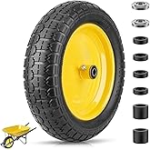 TICONN 4.80/4.00-8 Tire, 14.5" Flat Free Wheelbarrow Tire and Wheel, Solid Replacement Tires with 3" Centered Hub, 5/8" 3/4" Bearings, Universal Fit 4.80/4.00-8, 3.50/3.00-8, 4.00-6 (Yellow)