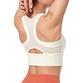 Yvette Low Impact Yoga Sports Bra Mesh Design V Neck Racerback Padding Wide Band for Support Tank Top
