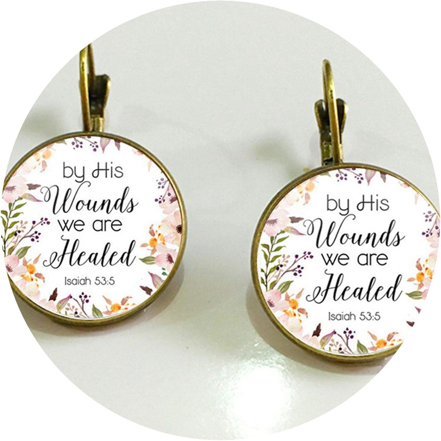 Handmade Jewelry Vintage Earrings Bible Earrings Unique Glass Round