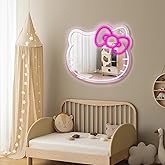Cute Cat Neon Sign 19 * 16.1in Anime Cute Cat Neon Light up Mirror Kawaii Neon Sign Room Decor for Girl's Room Bedroom Birthday Halloween Christmas Gift
