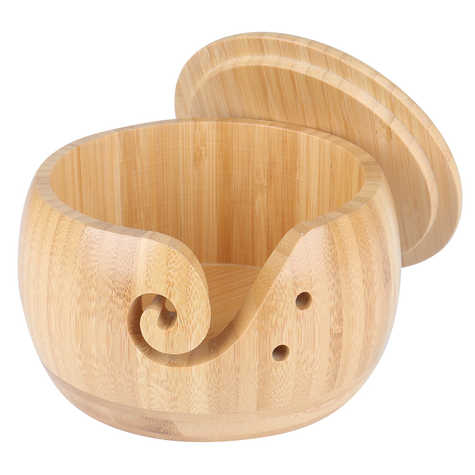 Coopay Bamboo Yarn Bowl with Lid, Knitting & Crocheting Yarn Holder, Wool Keeper for Smaller Skeins