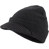 Home Prefer Mens Wool Blend Winter Hat Double-Layer Warm Knit Pre-Curve Visor Beanie Brimmed Beanies Hat for Men Women