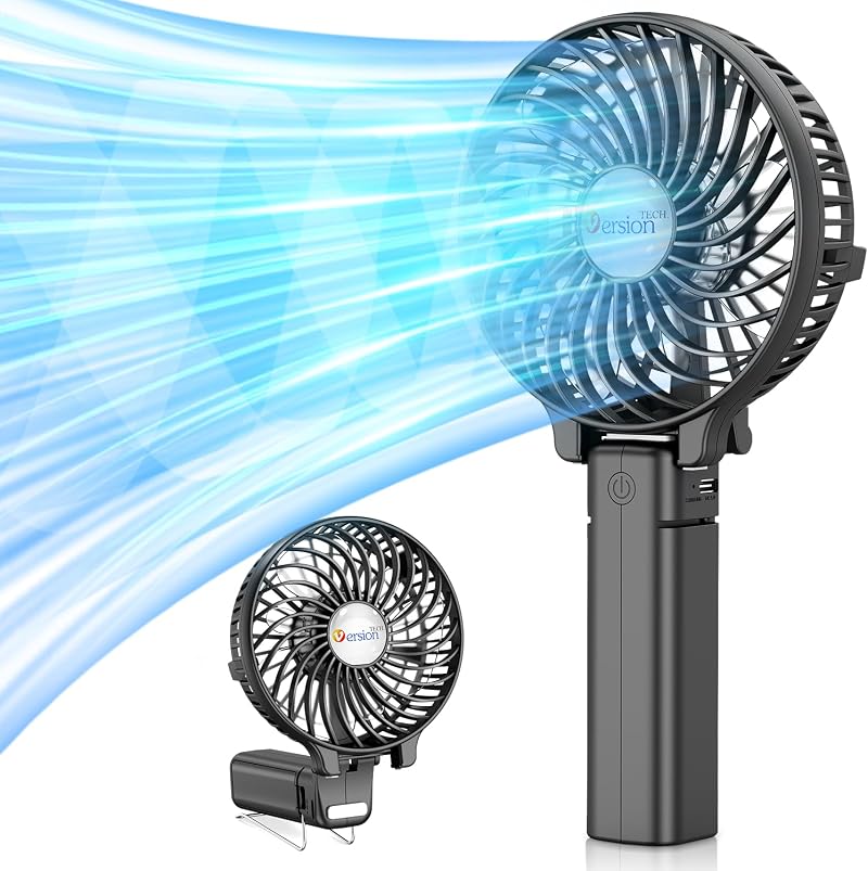 VersionTech Hand Held Fan Portable USB Rechargeable 3 Speeds Black