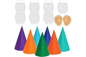 FENGEK 16 Packs Gnome Costume Set 7 Pcs Felt Dwarf Hats 7 Pcs White Fake Beard 2 Pcs Fake Ears for Halloween Christmas Party Cosplay