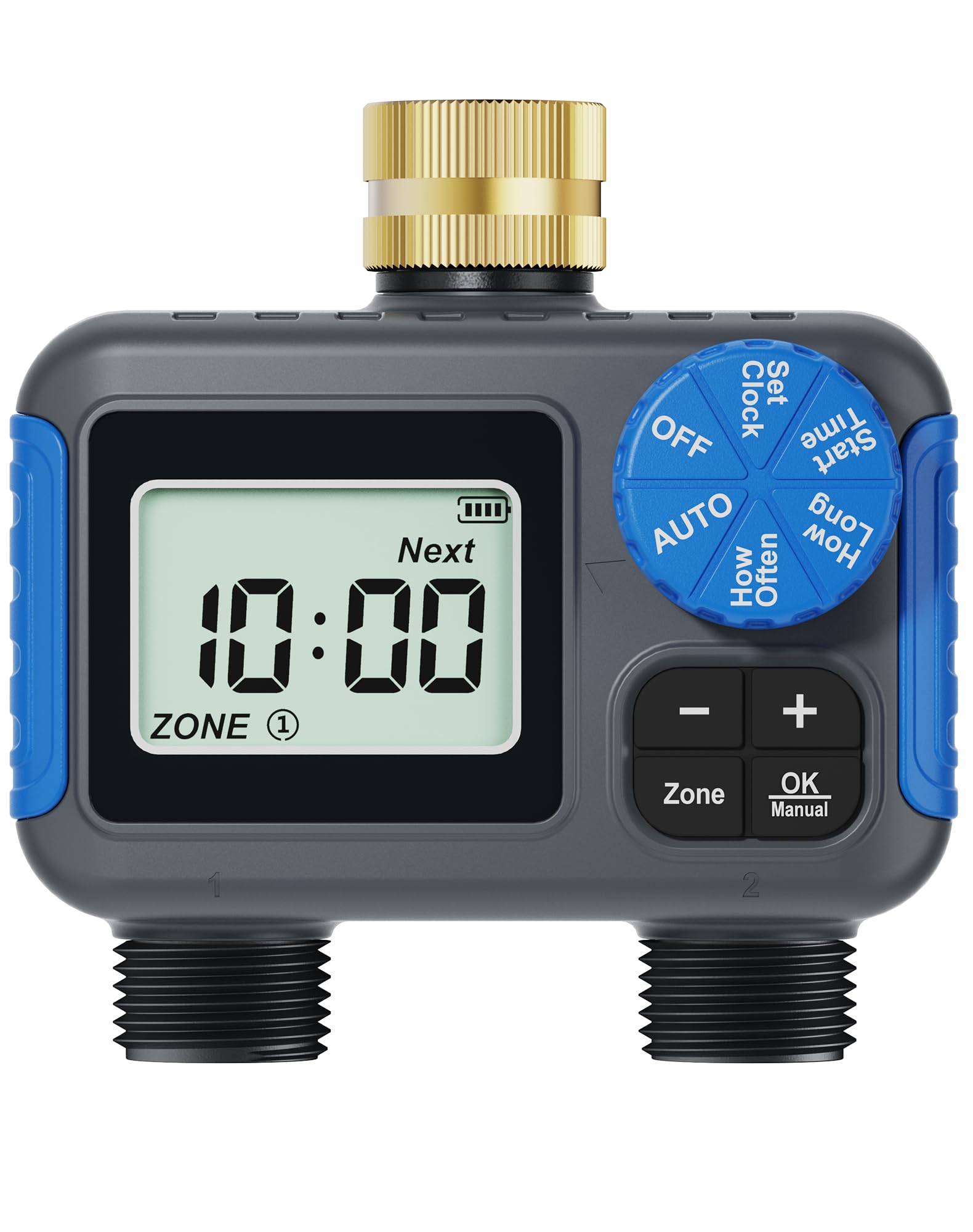 Photo 1 of Smartale Sprinkler Timer, 2 Zone Programmable Hose Timers for Watering with Brass Swivel, Digital Irrigation Controller System with Rain Delay/Manual/Automatic Watering for Outdoor Garden Yard Lawn