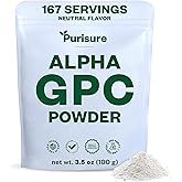 Purisure Alpha GPC Powder, Choline Supplement and Nootropics, Cognitive and Mood Support, Helps Stimulate Brain Focus, Memory Performance and Concentration, 167 Servings