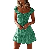 Valphsio Womens Smocked Dress Ruffle Floral Tie Front Boho Short Dresses